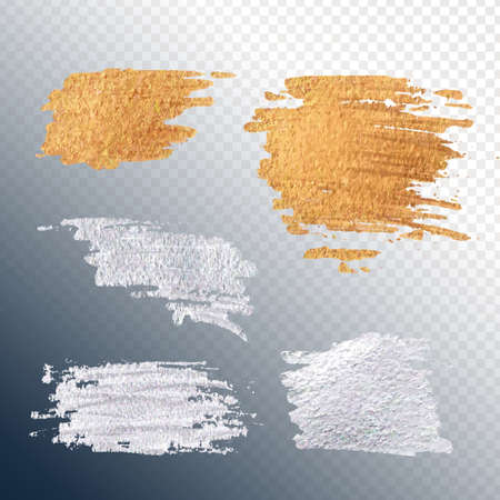 Set gold and silver smear paint stain. Abstract paint spots for luxury advertising. Premium class for the invitation. Bright texture for sale.のイラスト素材