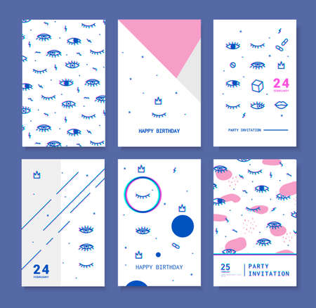 Set invitation with psychedelic eyes. Covers for books, postcards, notebooks, cover magazines....