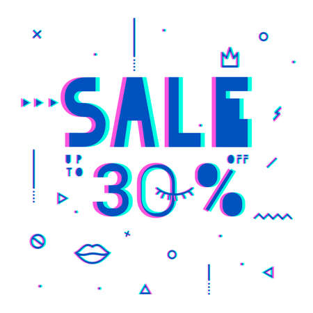 Sale modern banner in the psychedelic style. Template Sale. Big Sale. Special offer. Up to 30...