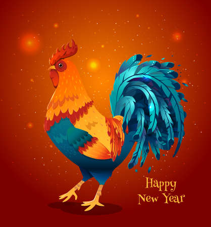 Beautiful colorful and bright polygon rooster. Vector rooster illustration for your graphic design.のイラスト素材