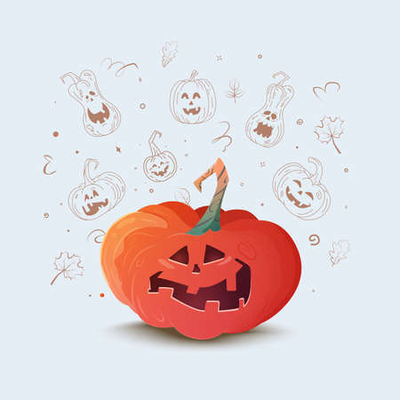 Illustration of a pumpkin for Halloween. There is a place for text.のイラスト素材