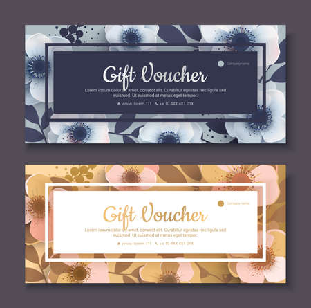 Elegant gift voucher, coupon template. Template for the design certificate. Background for invitations, shop, beauty salon, spa. Blue with pink vector elegant.のイラスト素材