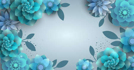 Vector background with paper blue flowers. Botanical illustration can be used for promotions, advertising, magazine, invitations.のイラスト素材