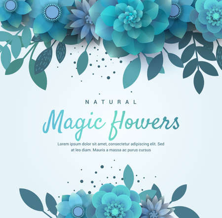 Bright floral arrangement for the invitation. Vector blue flowers. Illustration can be used for the print, advertising, flyers. There is a place for text.のイラスト素材