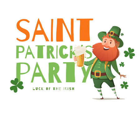 Banner design template Party St. Patrick. Simple banner with leprechaun and beer for the site, shop, magazine promotions. Banner with place for text.のイラスト素材