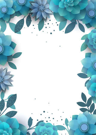 Template design flower arrangement with place for text. Illustration can be used for invitations, tickets, flyers, posters, advertisements. Vector background with blue flowers.のイラスト素材