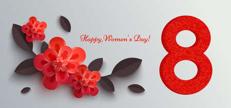 Web banner for women's day with paper flowers. Vector illustration, it can be used in the newsletter, brochures, postcards, tickets, advertisements, banners.のイラスト素材
