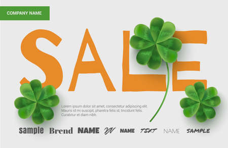 Template design sales banner on St. Patrick's Day. Simple banner for the site, shop, magazine promotions. Banner with place for text.のイラスト素材