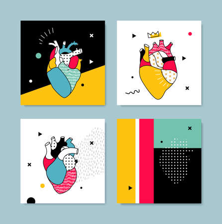 The collection covers templates in pop style. Human heart with geometric shapes. Illustration can be...