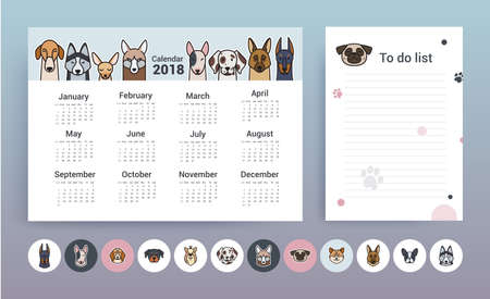Calendar with dogs. Planner Templateのイラスト素材