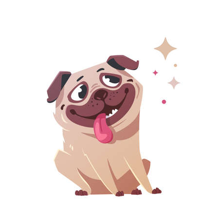 Happy pug-style flat.のイラスト素材