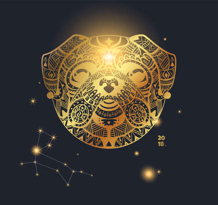 Design template of a golden dog for new year 2018.のイラスト素材