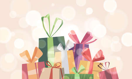 A banner with a pile of boxes with gifts.のイラスト素材