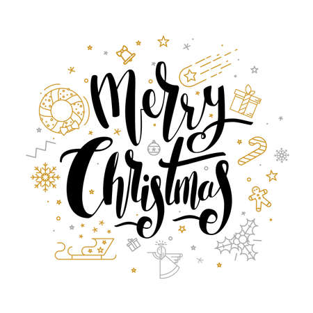 Merry Christmas lettering designのイラスト素材