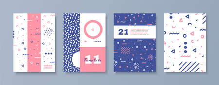 Set of memphis style posters. Abstract elements set.