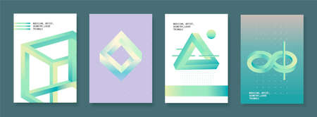 A set of posters with elements of optical illusion vector illustrationのイラスト素材
