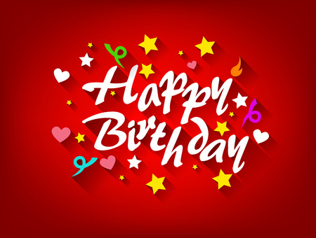 Happy Birthday Card With Star, Heart and Ribbonのイラスト素材