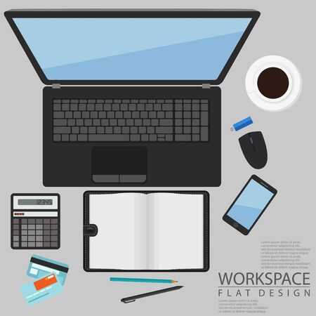 Office Workspace Computer Top View Flat Designのイラスト素材
