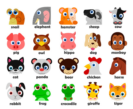 Funny Animal heads set Vector illustrationのイラスト素材