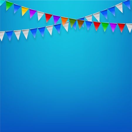 Triangle flags birthday party with blue backgroundのイラスト素材