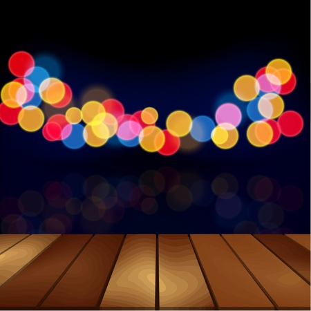 Wood floor and blurred night scene backgroundのイラスト素材