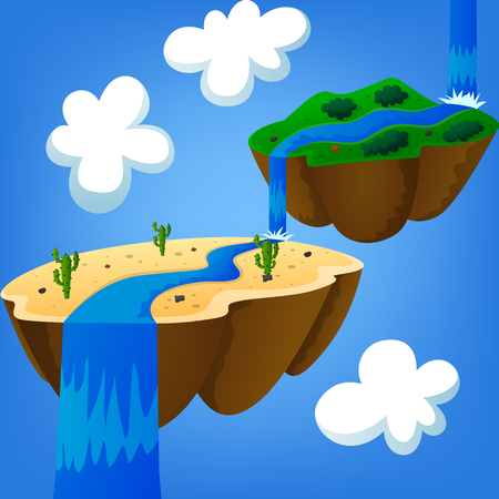 desert island and mountainous island floating in the airのイラスト素材