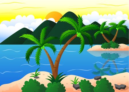 exotic beach and coconut island vacationのイラスト素材