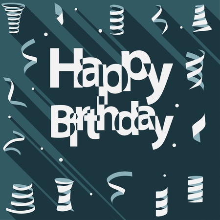 Happy Birthday text with ribbon and confetti flat designのイラスト素材