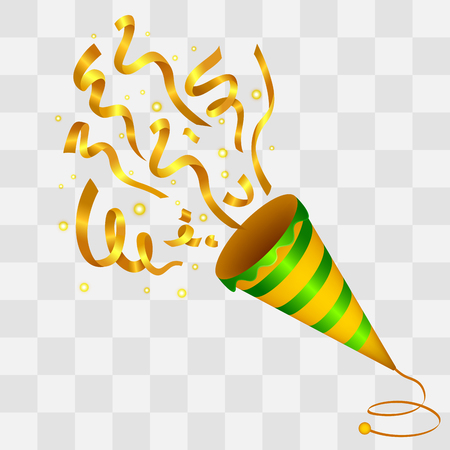 Exploding Golden Confetti Popper on transparency backgroundのイラスト素材