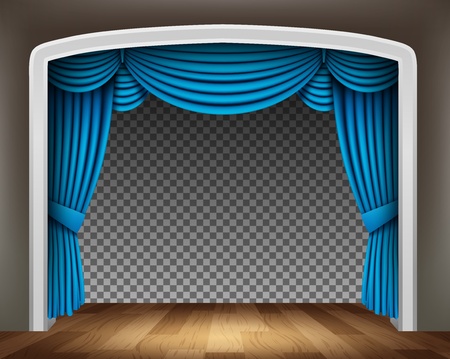 Blue curtain of classical theater with wood floor on transparent backgroundのイラスト素材