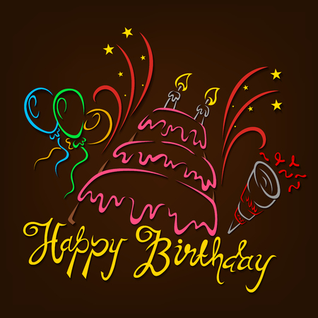 Happy Birthday hand drawn style. Original hand crafted designのイラスト素材