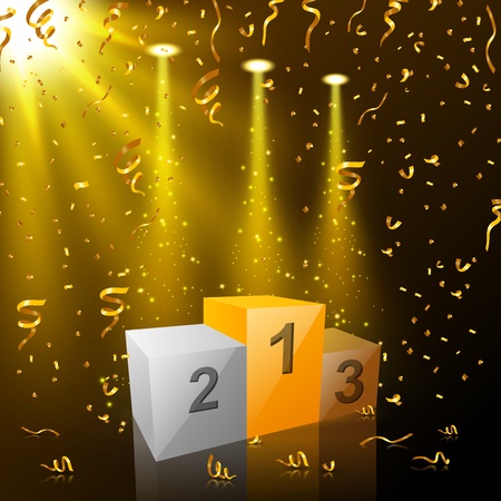 Winners podium with golden lights and confetti celebrationのイラスト素材
