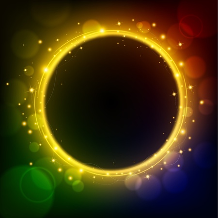 Golden light circle glowing on rainbow colored backgroundのイラスト素材