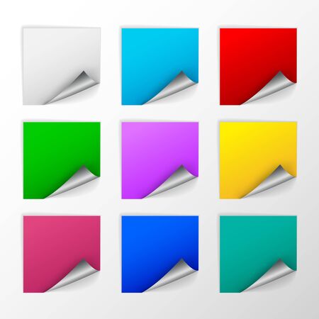 Blank colorful square stickers with curl setsのイラスト素材