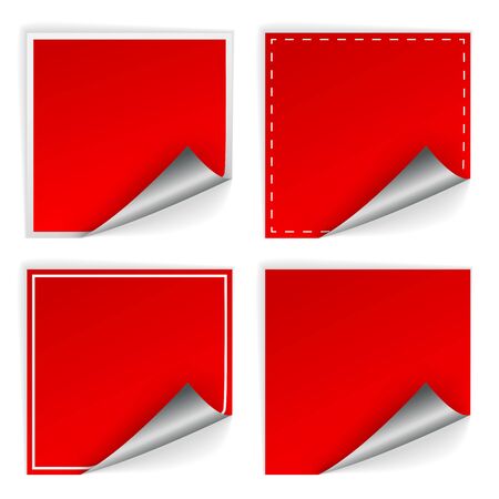 Blank red square stickers with curl setsのイラスト素材
