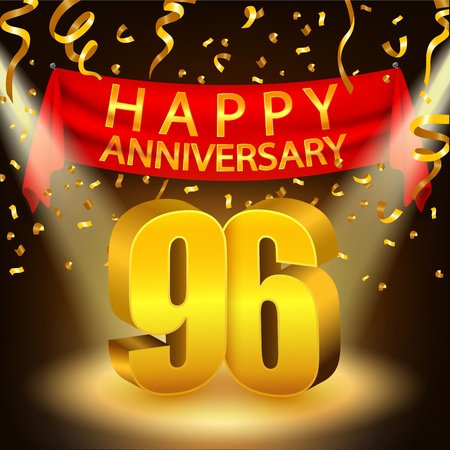 Happy 96th Anniversary celebration with golden confetti and spotlightの写真素材