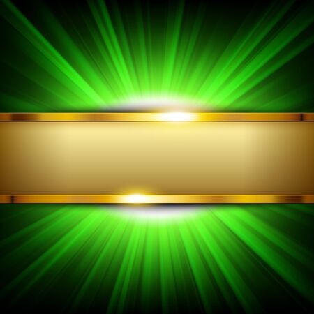 Metallic gold  banner with text space on green light illuminated vector illustrationのイラスト素材