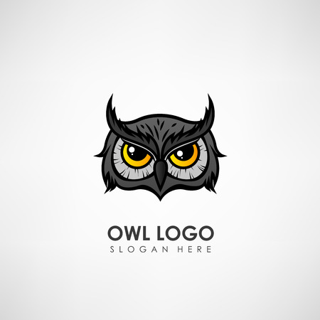 Owl head concept logo template. Label for company or organization. Vector illustrationのイラスト素材
