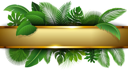 Golden banner with text space of Tropical Leave. Suitable for nature concept, vacation, and summer holiday. Vector Illustrationのイラスト素材