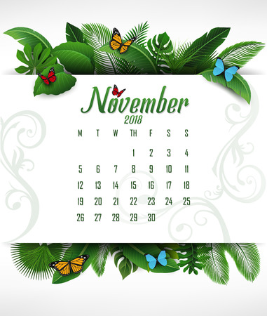 Calendar November 2018 with tropical conceptのイラスト素材