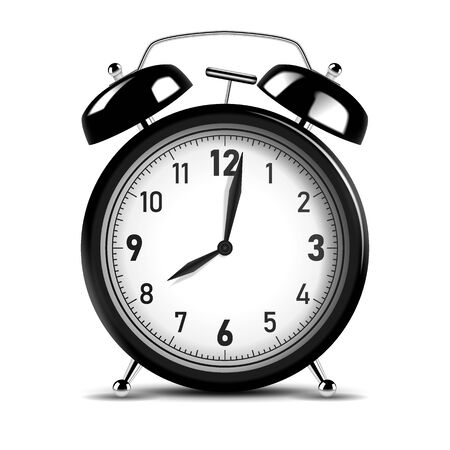 Realistic black alarm clock. Vector Illustration