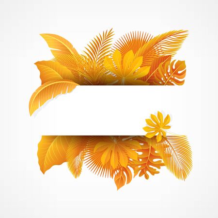 Sign with text space of Turn Yellow Tropical Leaves. Suitable for nature concept, vacation, and autumnのイラスト素材