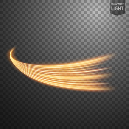 Abstract gold wavy line of light with a transparent background, isolated and easy to editのイラスト素材