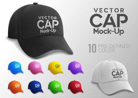 Cap Mock-Up In Side View With Predefined Color, Easy To Edit And Place Your Design. Vector Realistic Illustrationのイラスト素材