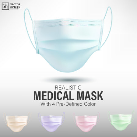 Realistic Medical Mask With 4 Predefined Color. Vector Illustrationのイラスト素材