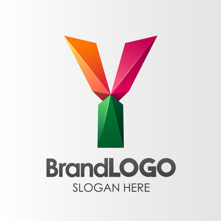 Brand Logo Letter Y Template, 3D Shape Low Poly, Suitable For Business Company Visual Identity, Vector Illustrationのイラスト素材