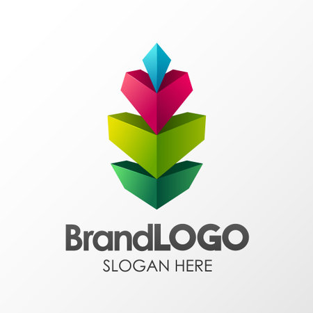 Brand Logo Leaf Template, 3D Shape Low Poly, Suitable For Business Company Visual Identity, Vector Illustrationのイラスト素材