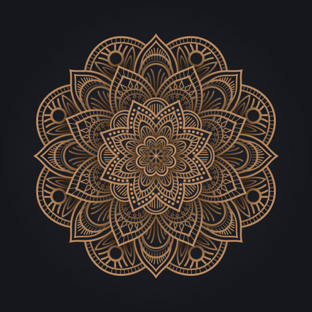Circular Pattern of Mandala, Golden Arabesque Pattern, Vector Illustrationのイラスト素材