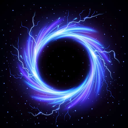 Black Hole Vortex with Lightning Flash Outside, Science Concept Vector Illustrationのイラスト素材