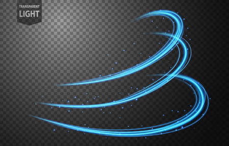 Abstract blue wavy line of light with a transparent background, isolated and easy to edit. Vector Illustrationのイラスト素材